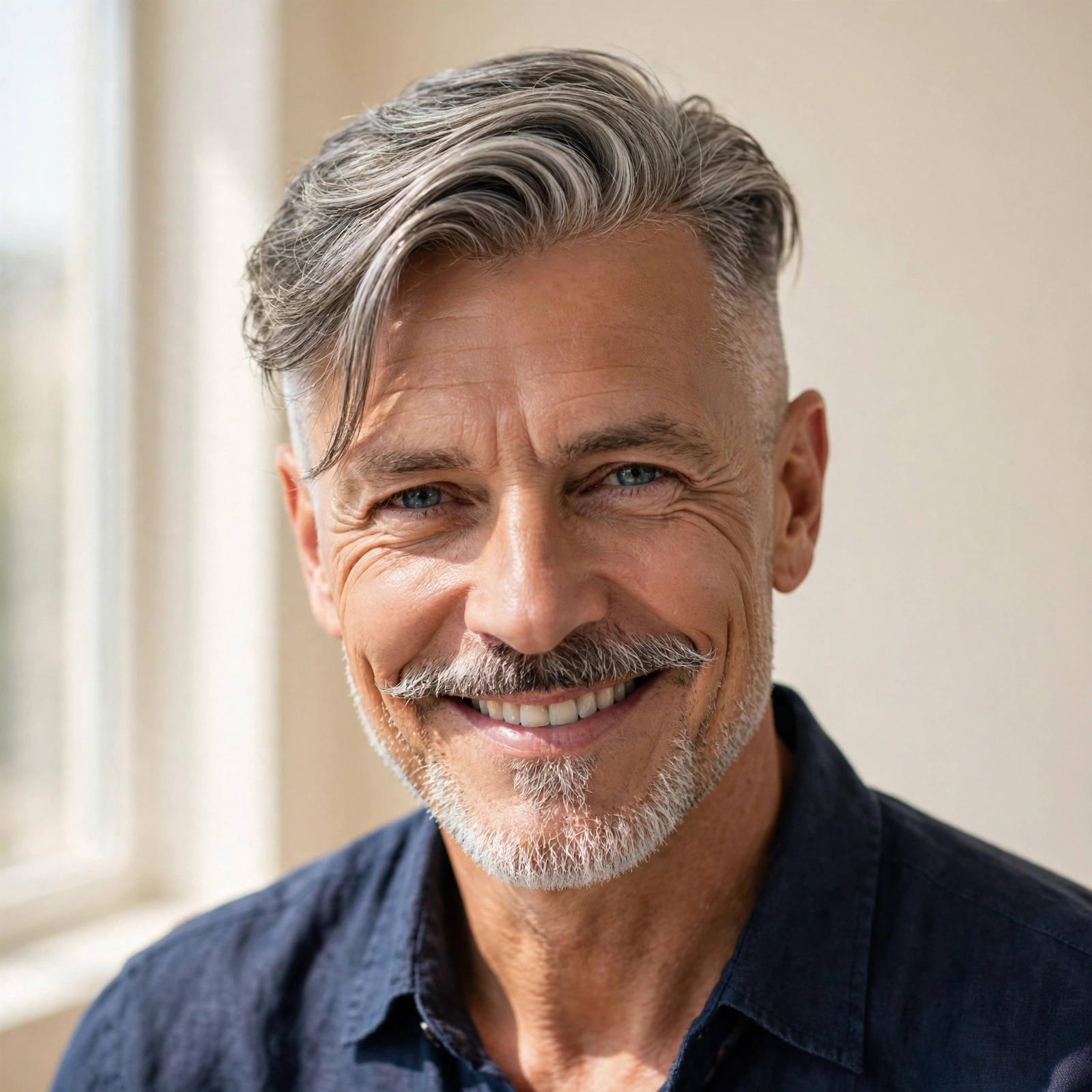 Short Haircuts for Older Men with Beards:The Distinguished Silver Fox.